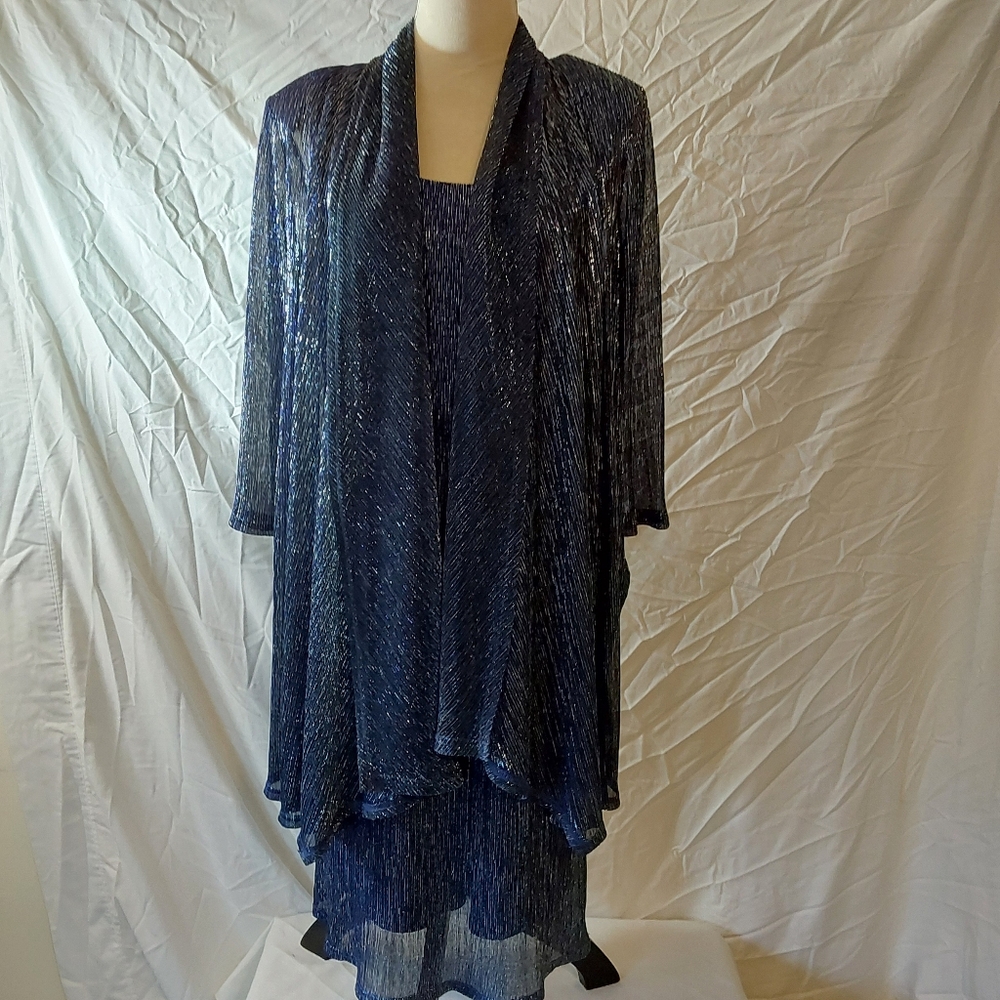 R&M Richards Womens 2 Piece Metallic Knit Dress With Jacket Size 14